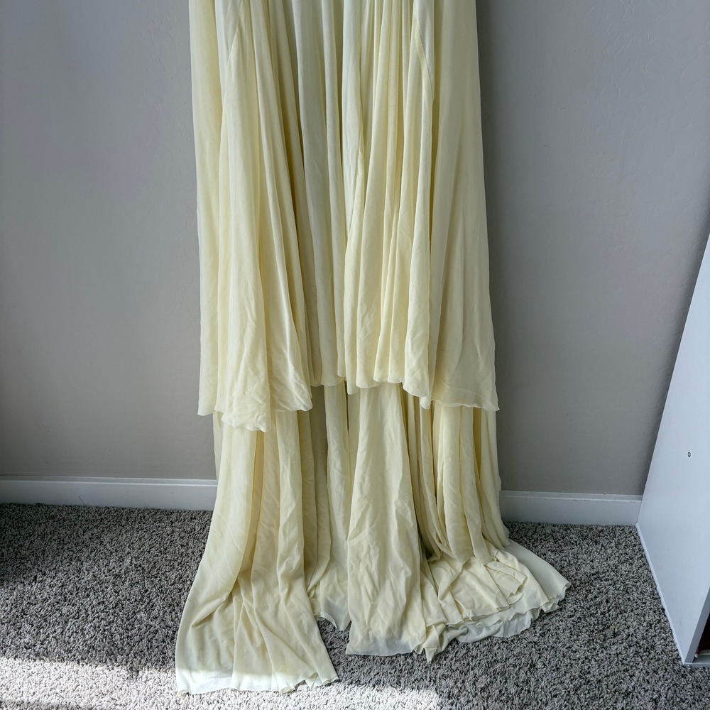 Deme By Gabriella‎ Dahlia Butter Yellow Strapless Mesh Ruffle Maxi Dress Size M - Picture 4 of 10